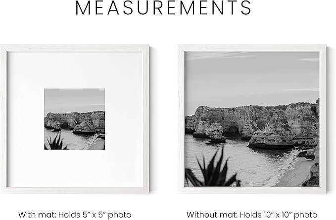 HAUS AND HUES White Oak Wood 10x10 Picture Frame - Square Frame Matted to 5x5, Modern White Frame for Wall Art and Photos (10x10 in, White, Set of 1)