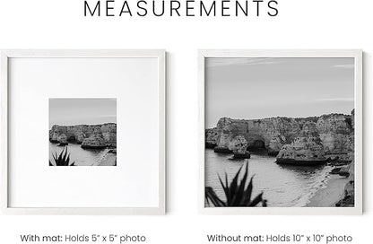 HAUS AND HUES White Oak Wood 10x10 Picture Frames - Set of 25, Square Frames with Mat, White Frames for Gallery Wall Displays (10x10 in, White, Set of 25)