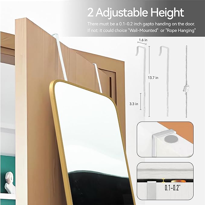 SCWF-GZ 47x14 Mirror Rectangle Full Body Length Door Hanging Wall Mounted Aluminum Alloy Metal Frame Dressing Make-up Mirrors for Entryway Bedroom Bathroom Living Room 47 14 inch Gold