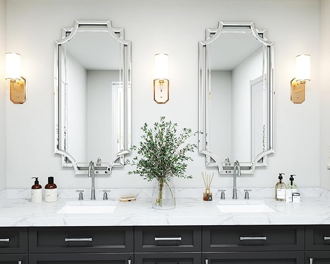 Chende 24" x 47" Large Mirror for Decor, Decorative Wall Mirror with Beveled Edge and Glass Pieces, Rectangle Wall Decor for Living Room, Bathroom, Bedroom, Dining Room, Horizontal/Vertical Hanging