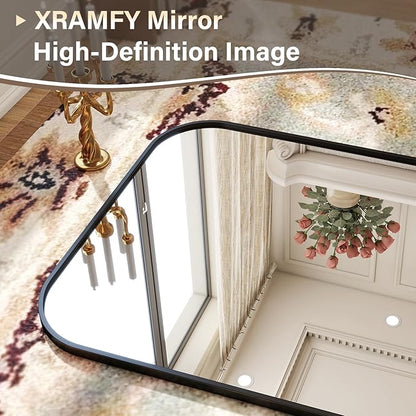 XRAMFY 40x86 Inch Floor Length Mirror with Stand, Full Length Standing Mirror for Bedroom, Full Body Tall Mirrors with Modern Aluminum Alloy Frame in Black, Home Decor