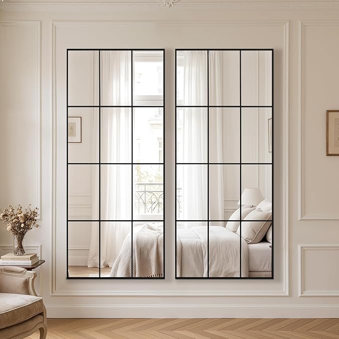 Anpark Windowpane Mirror Full Length 65"x24" Art Pane Wall Mirror Farmhouse Decorative Leaning Hanging Wall Mounted for Bedroom Living Room Entrance