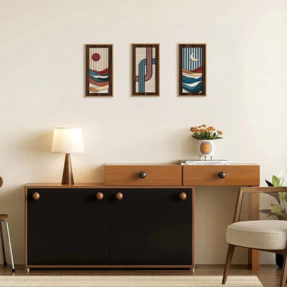 HPNIUB 3PCS Boho Abstract Wood Wall Art, Modern Geometric Artwork Bohemian Sun and Moon Wall Decor, Rustic Minimalist Line Mid-century Hanging Decor for Living Room Bedroom Apartment(8x16Inch)