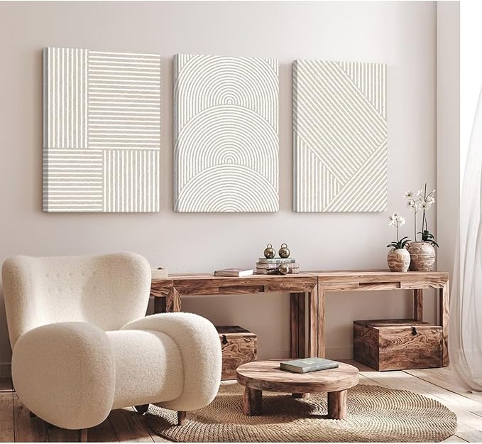Beige Abstract Wall Art Pictures Boho Modern Canvas Wall Decor Neutral Line Wall Art Minimalist Art Abstract Beige Prints Painting Modern Artwork for Living Room Bedroom 16x24x3 Inch Ready to Hang