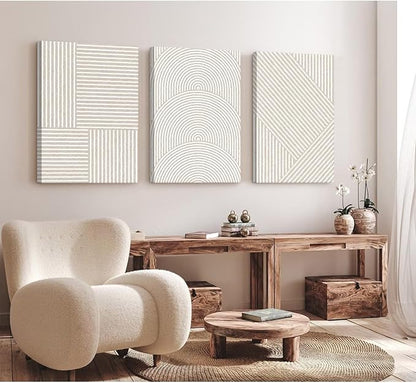 Beige Abstract Wall Art Pictures Boho Modern Canvas Wall Decor Neutral Line Wall Art Minimalist Art Abstract Beige Prints Painting Modern Artwork for Living Room Bedroom 16x24x3 Inch Ready to Hang