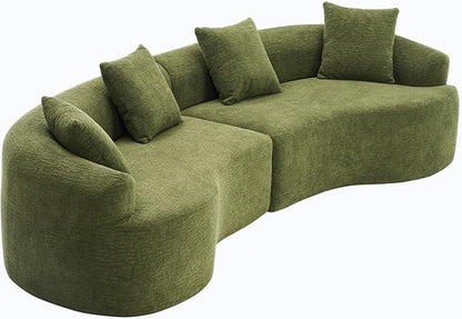 KEIKI Curved Chenille Modular Sectional Couches with Pillows, 4 Seater Oversized Upholstered Luxury Plush Cloud Sofa for Living Room Apartment, Full Compression Sponge,