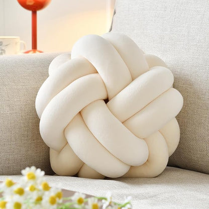 Knot Ball Pillow, Round Decorative Throw Pillows Cushion, 11 Inch Beige Soft Plush Knotted Pillows Pillow, Modern Home Throw Knot Decorative Cushion