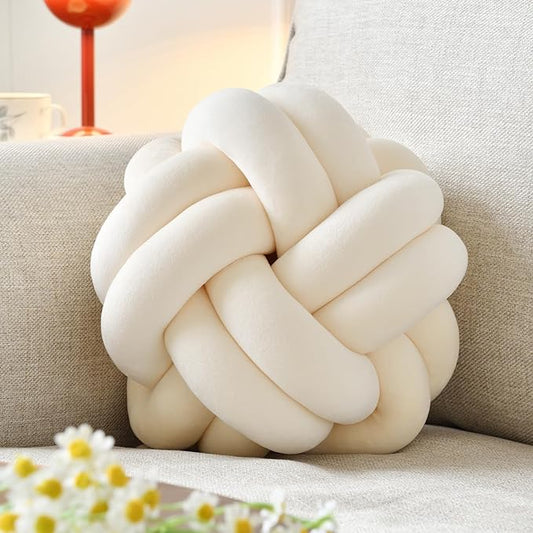 Knot Ball Pillow, Round Decorative Throw Pillows Cushion, 8 Inch Beige Soft Plush Knotted Pillows Pillow, Modern Home Throw Knot Decorative Cushion