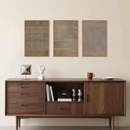Aryroi Large Abstract Brown Beige Framed Canvas Wall Art,Modern Lines Dots Wall Decor,Boho Neutral Minimalist Artwork,Mid Century Geometric Art Print for Living Room,Bedroom,Office- 16"x24"x3