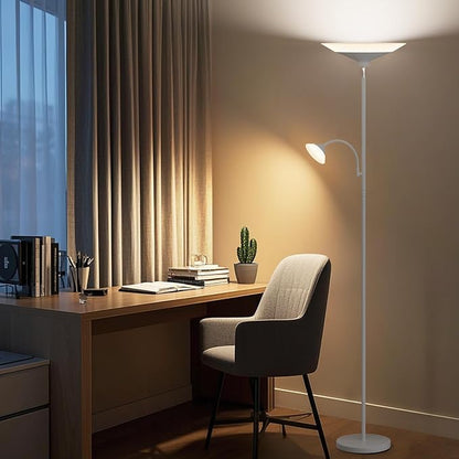 SIBRILLE Sliver Gray Torchiere Floor Lamp with Reading Light, 4 Color Temperatures, Dimmable & Individual Light Control Standing Lamp, 34W Bright Tall Lamp with Remote for Living Room Bedroom Office