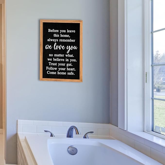 AuraPeak Before You Leave This Home Sign for We Love You Inspirational Quotes Laundry Room Living Room Wall Decor Family Entryway kitchen Wall Hanging Art (16"×10" Wood Black)