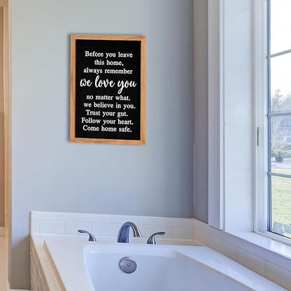 AuraPeak Before You Leave This Home Sign for We Love You Inspirational Quotes Laundry Room Living Room Wall Decor Family Entryway kitchen Wall Hanging Art (16"×10" Wood Black)