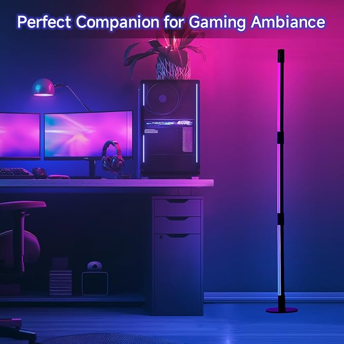 SANBEN Corner Floor Lamp - 2 Pack Black RGB LED Floor Lamp with Music Sync and 16 Million DIY Colors, App & Remote Control, Color Changing Modern Smart Corner Lamp for Bedroom Living Room