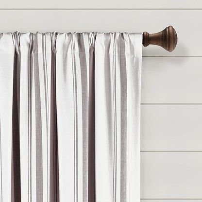 Lush Decor Farmhouse Stripe Yarn Dyed Eco-Friendly Recycled Cotton Window Curtain Panel Pair, 42" W x 63" L, Gray - Classic Modern Rustic Charm - Eco Friendly Cotton Fabric