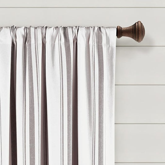 Lush Decor Farmhouse Stripe Yarn Dyed Eco-Friendly Recycled Cotton Window Curtain Panel Pair, 42" W x 63" L, Gray - Classic Modern Rustic Charm - Eco Friendly Cotton Fabric