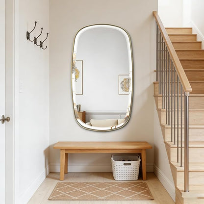 POZINO Brushed Gold Beveled Mirror, 24"x40" Modern Rectangle Mirrors with Stainless Steel Frame, Brass Oblong Vanity Wall Mirror for Bathroom Living Room Entryway, Hangs Vertically or Horizontally