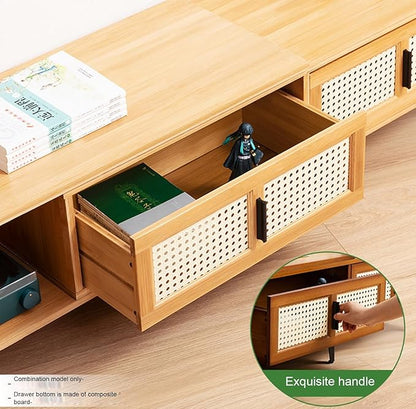 TV Stand, Modern TV Cabinet Entertainment Center Media Shelf with Storage, TV Console Table with Plastic Rattan Door for Living Room,Bedroom Retractable 126-210CM,A