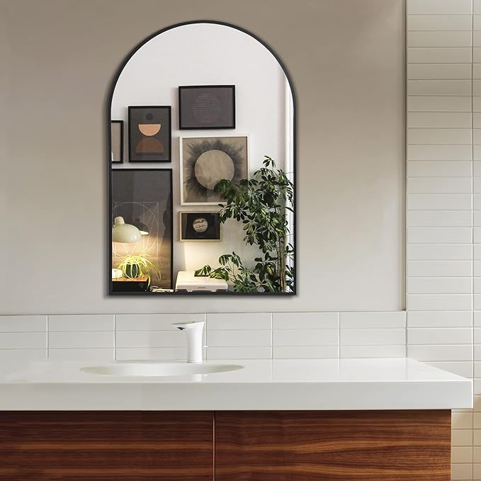Arched Bathroom Mirror for Wall, 36" x 24" Black Metal Frame Vanity Mirror, HD Glass Over Sink for Bathroom, Entryway, Bedroom