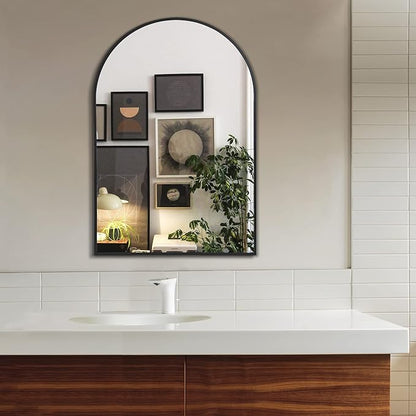 Arched Bathroom Mirror for Wall, 36" x 24" Black Metal Frame Vanity Mirror, HD Glass Over Sink for Bathroom, Entryway, Bedroom