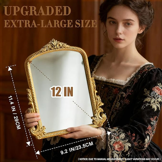 YUSONG Vintage Desk Mirror – 12" Gold Antique Tabletop Mirror with Resin Frame, Decorative Wall Art for Living Room Bedroom Vanity Desk Decor, Birthday Gift