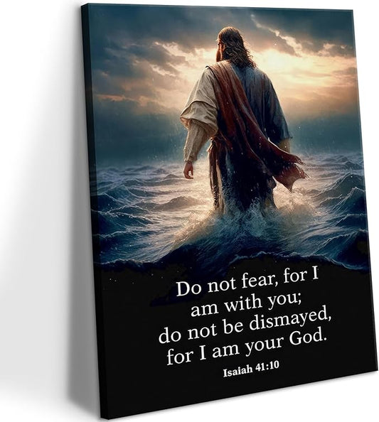 Jesus Walking on Water Canvas Wall Art Christian Inspirational Painting Picture Wall Decor Do Not Fear for I Am with You Bible Poster Print for Church Living Room Prayer Room Home Decor16x24 in canvas