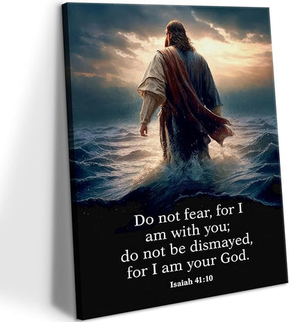 Jesus Walking on Water Canvas Wall Art Christian Inspirational Painting Picture Wall Decor Do Not Fear for I Am with You Bible Poster Print for Church Living Room Prayer Room Home Decor24x36 in canvas