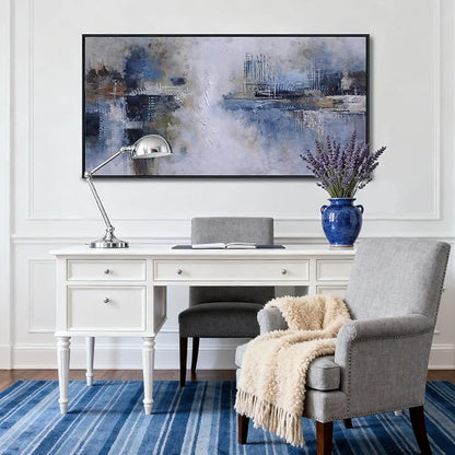 AJAZIKO Abstract Canvas Wall Art, Blue Wall Art for Living Room Modern Artwork for Walls, Pictures for Above Bed, Large Decor for Bedroom and Office Contemporary Wall Decor 24×48IN