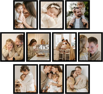 JCJMY 10 Packs 4x5 Picture Frames, Lightweight 4 by 5 Frames Bulk Set of 10 Collage Wall Decor Photo Frames Set for Wall and Tabletop, Black