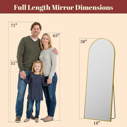 Suidia 58"x18" Arched Full Length Mirror with Stand, Full Body Mirror with Aluminum Frame, Freestanding/Leaning/Wall-Mounted, Floor Mirrors for Bedroom, Living Room, Entryway, Dressing Room, Gold