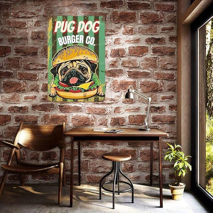 Metal Signs Pug Dog Burger Co Vintage Signs Retro Aluminum Tin Sign for Toilet Washroom Garden Home Bar Cafe Decor 8x12 Inch