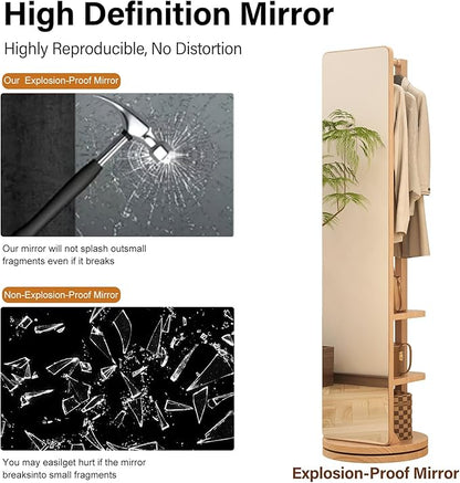 WoodsWhisper Full Length Mirror Coat Rack Solid Wood Floor Mirror 70"x16" Full Length Mirror with Stand Long Mirrors for Bedroom,Living Room (Natural, 70" L x 16" W)