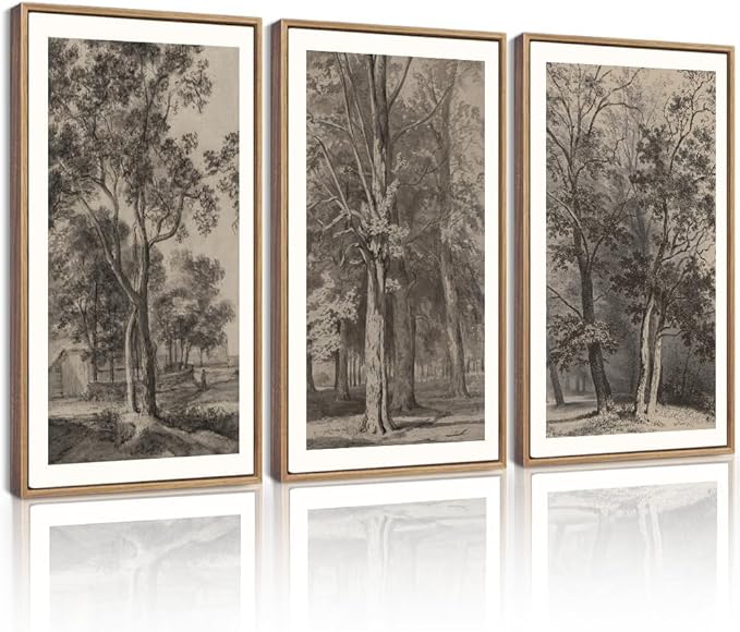 Drsoum Vintage Black Tree Wall Art Framed Retro Antique Forest Prints Modern Rustic Artwork Farmhouse Ready to Hang 16x24in Natural Framed
