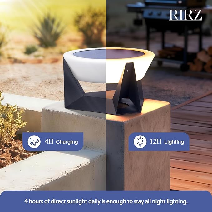 7.09" Solar Lanterns Outdoor Waterproof, 3000K Modern Unique Floor Lamp, Remote Control Outdoor Patio Floor Lamp, IP54 Waterproof Patio Lantern, Smart Solar Powered Porch Lantern for Patio Garden