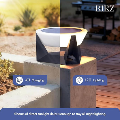 7.09" Solar Lanterns Outdoor Waterproof, 3000K Modern Unique Floor Lamp, Remote Control Outdoor Patio Floor Lamp, IP54 Waterproof Patio Lantern, Smart Solar Powered Porch Lantern for Patio Garden