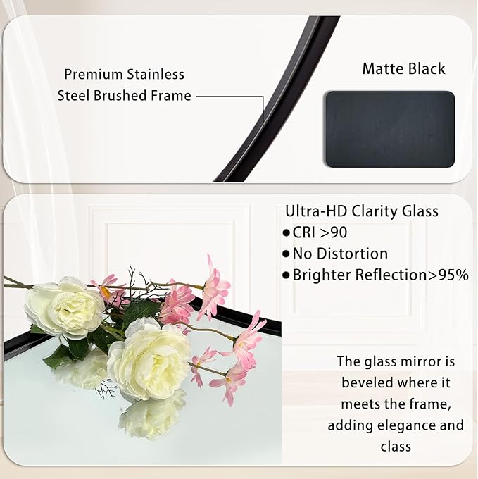 POZINO Scalloped Beveled Mirror, 24"x36" Rectangle Bathroom Vanity Mirror for Over Sink, Modern Aesthetic Wavy Shaped Wall Mirrors for Living Room Bedroom Entryway, Horizontal or Vertical Hanging