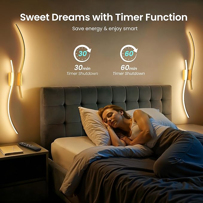 Battery Operated Wall Sconces Set of Two, 10000mAh Rechargeable Modern Wall Lights with Remote Control, Dimmable Gold LED Cordless Lighting for Living Room, Bedroom, Hallway, 31.5 Inch, 3CCT