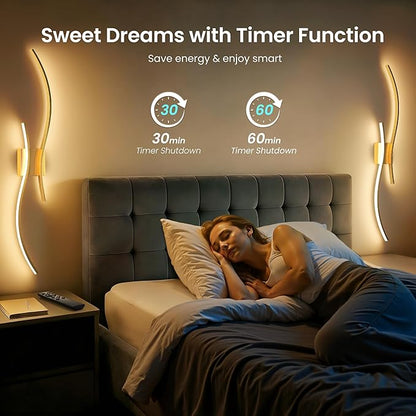 Battery Operated Wall Sconces Set of Two, 10000mAh Rechargeable Modern Wall Lights with Remote Control, Dimmable Gold LED Cordless Lighting for Living Room, Bedroom, Hallway, 31.5 Inch, 3CCT