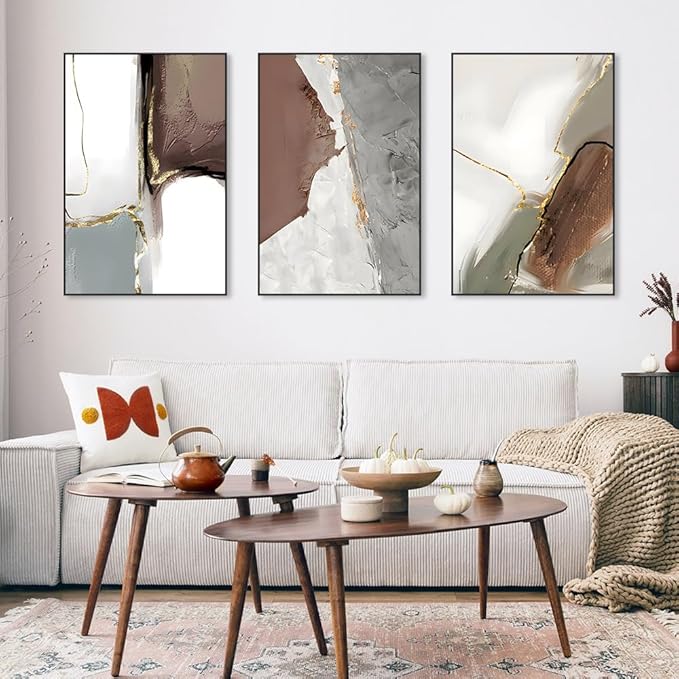 Wall Art Set of 3 Frames Canvas Wall art Decor Abstract Minimalism Natural Style Art Mural Posters & Prints, large Size Wall Art Aesthetics Living room Bedroom Kitchen Office (32 "X 24" X 3 pieces)