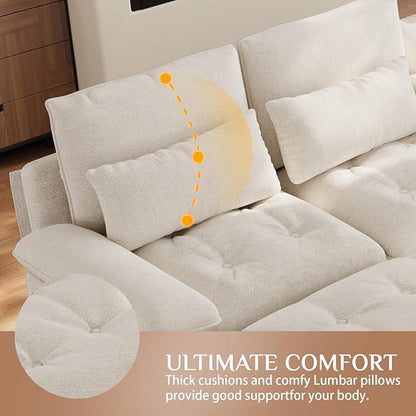 134"U Shaped Sectional Couches for Living Room, Oversized Modular Sectional Fluffy Couch with 2 Ottoman & Storage Console,Modern 6 Seat Living Room Sofa with Glitter Fabric,Tufted Buttons, Beige