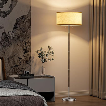 Karjoefar 2-Light Floor Lamp, Mid Century Floor Lamp with Beige Lampshade, Standing Lamp Tall Lamp for Living Room Bedroom, 3 Color Temperatures 9W Bulb Include