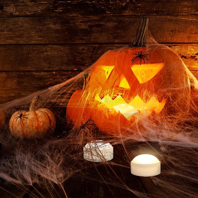 12 Pack Halloween Pumpkin Lights with Remote and Timer, Bright Flickering Battery Operated LED Light Flameless Candle Set for Pumpkin Décor Jack-O-Lantern Halloween Party Home Decorations, White Color