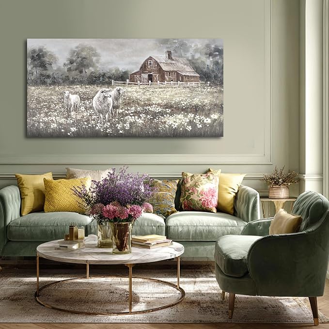 ZENPEE Vintage Farmhouse Sheep Wall Art Prints – Country Rustic Wall Decor Posters for Room, Office, Dining & Hallway, 24 x 48 Inch