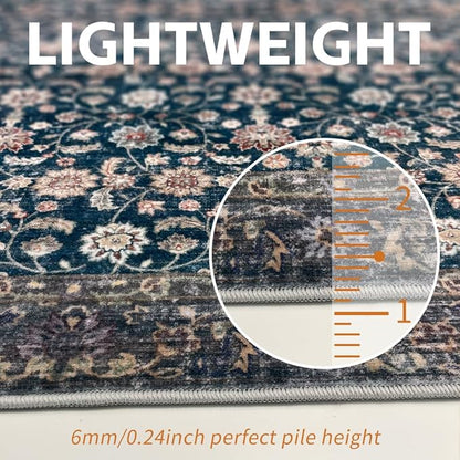 8x10 Area Rugs Green Washable Rug for Living Room, Dining Room, Bedroom, Large Carpets, Non Slip & Non-Shedding Low Pile Vintage Print Rug for Home Office Decor