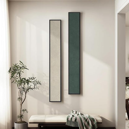 Long Narrow Framed Neutral Abstract Vertical Wall Art Set, 2 Piece Modern Canvas Prints Paintings Artwork for Walls, Beige Green Minimalist Pictures for Hallway Entryway Living Room Bedroom Wall Decor