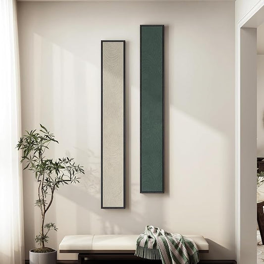 Long Narrow Framed Neutral Abstract Vertical Wall Art Set, 2 Piece Modern Canvas Prints Paintings Artwork for Walls, Beige Green Minimalist Pictures for Hallway Entryway Living Room Bedroom Wall Decor