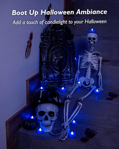 merrynights Flameless Candles, 12 Pack Tea Lights Candle Battery Operated, LED Tealight Votives, Realistic Tea Lights for Halloween Christmas Party Decor -D 1.5” x H 1.25” -Blue Light