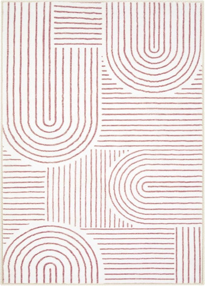 Lahome Abstract 6x9 Area Rugs, Soft Washable Rugs for Living Room Ultra-Thin Non Slip Dining Room Rug, Pink Rug Throw Large Carpet for Bedroom Office Darrell (6'x9',Pink/White)
