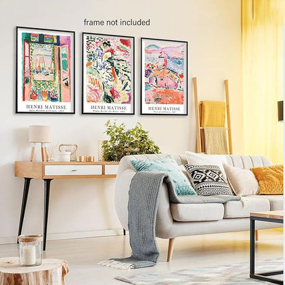 LYPHNX Henri Mattise Poster Wall Art Colorful Abstract Prints Set of 3 Vintage Aesthetic Canva Painting Picuter Floral Botanical Home Decor for LIving Room Bedroom Girls Room 12"x16" Unframed