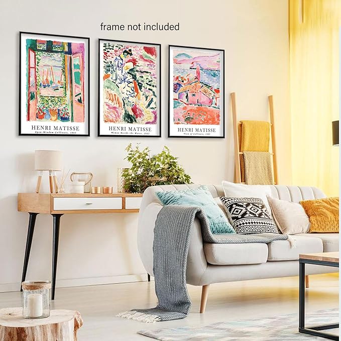 LYPHNX Henri Mattise Poster Wall Art Colorful Abstract Prints Set of 3 Vintage Aesthetic Canva Painting Picuter Floral Botanical Home Decor for LIving Room Bedroom Girls Room 16"x24" Unframed