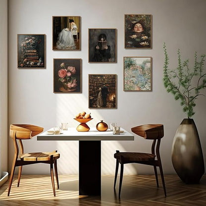 WALLZK Vintage Framed Wall Art Lady Reading Canvas Prints Dark Academia Moody Victorian Decor Pictures Artwork for Walls Living Room Study Bedroom Bathroom 8"x10"